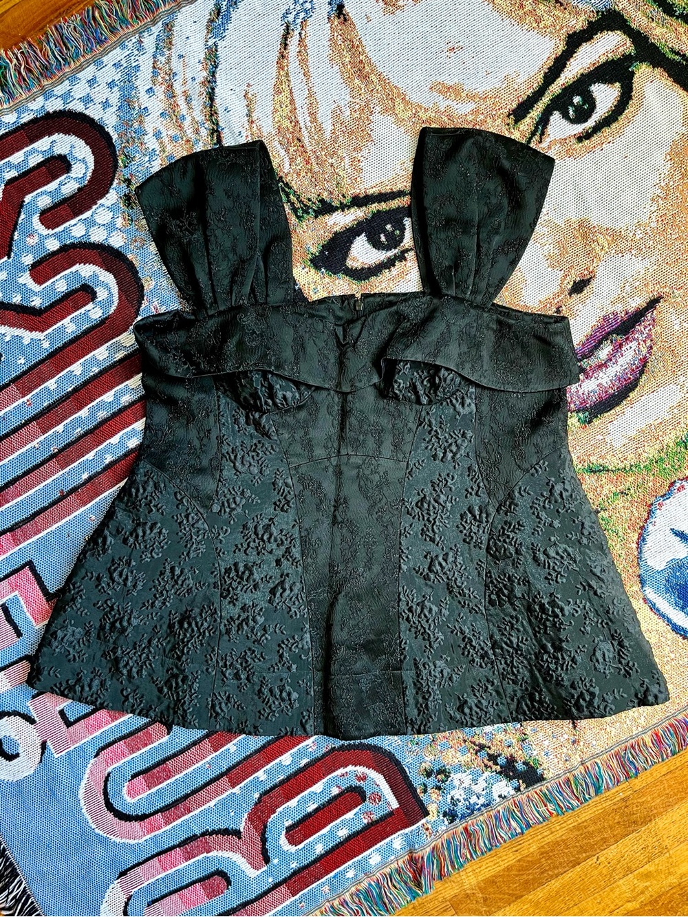 Simone Rocha Black Bustier Patchwork Jacquard Top